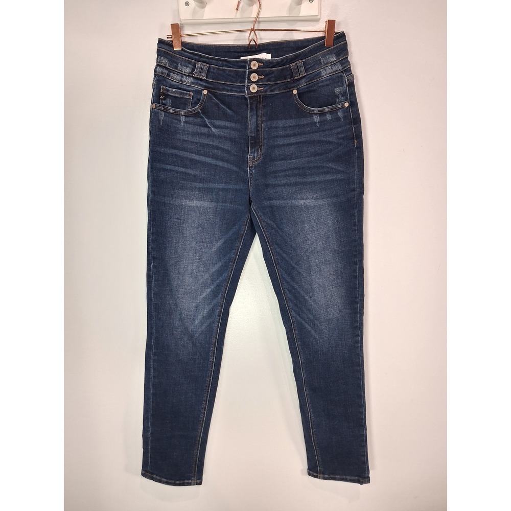 KanCan High Rise Triple Button Distressed Skinny Jeans Dark Wash KC7314M 11/29
